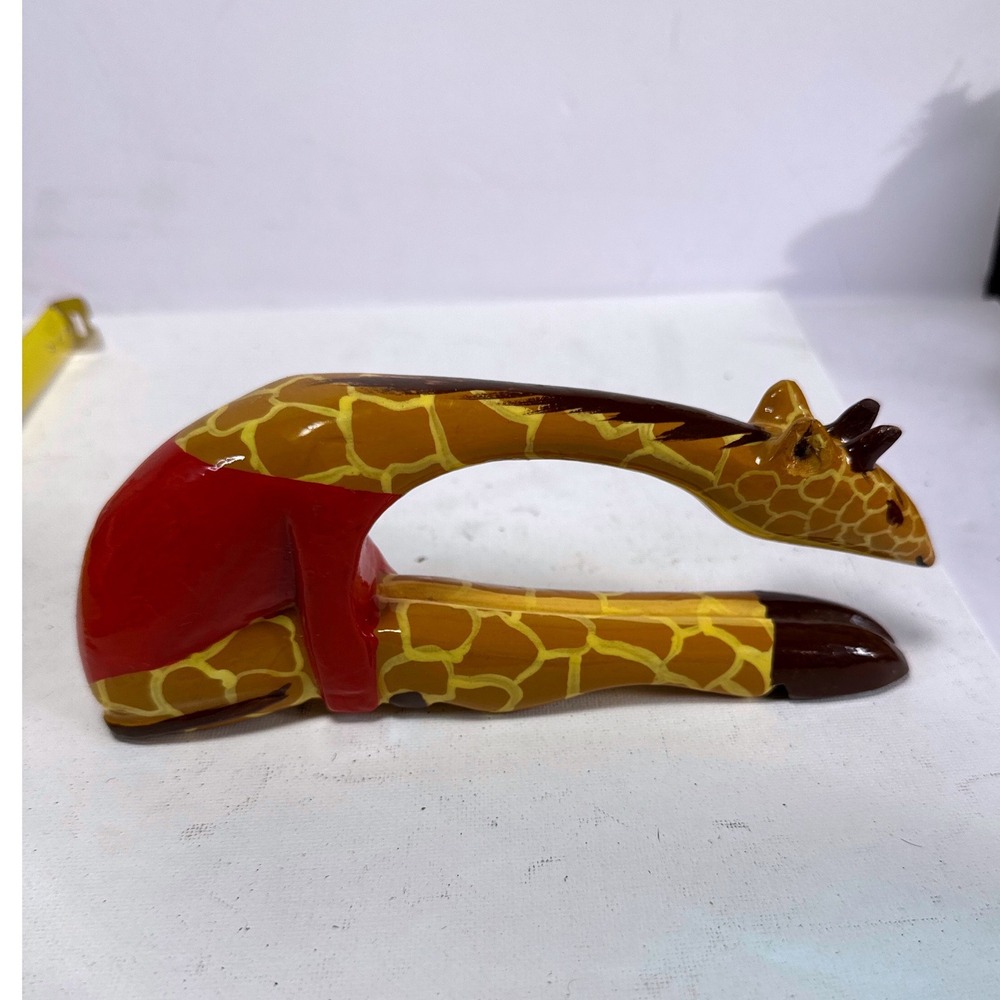 Vintage Hand Carved Wood Giraffe Shelf Sitter Whimsical Folk Art Figurine Kenya